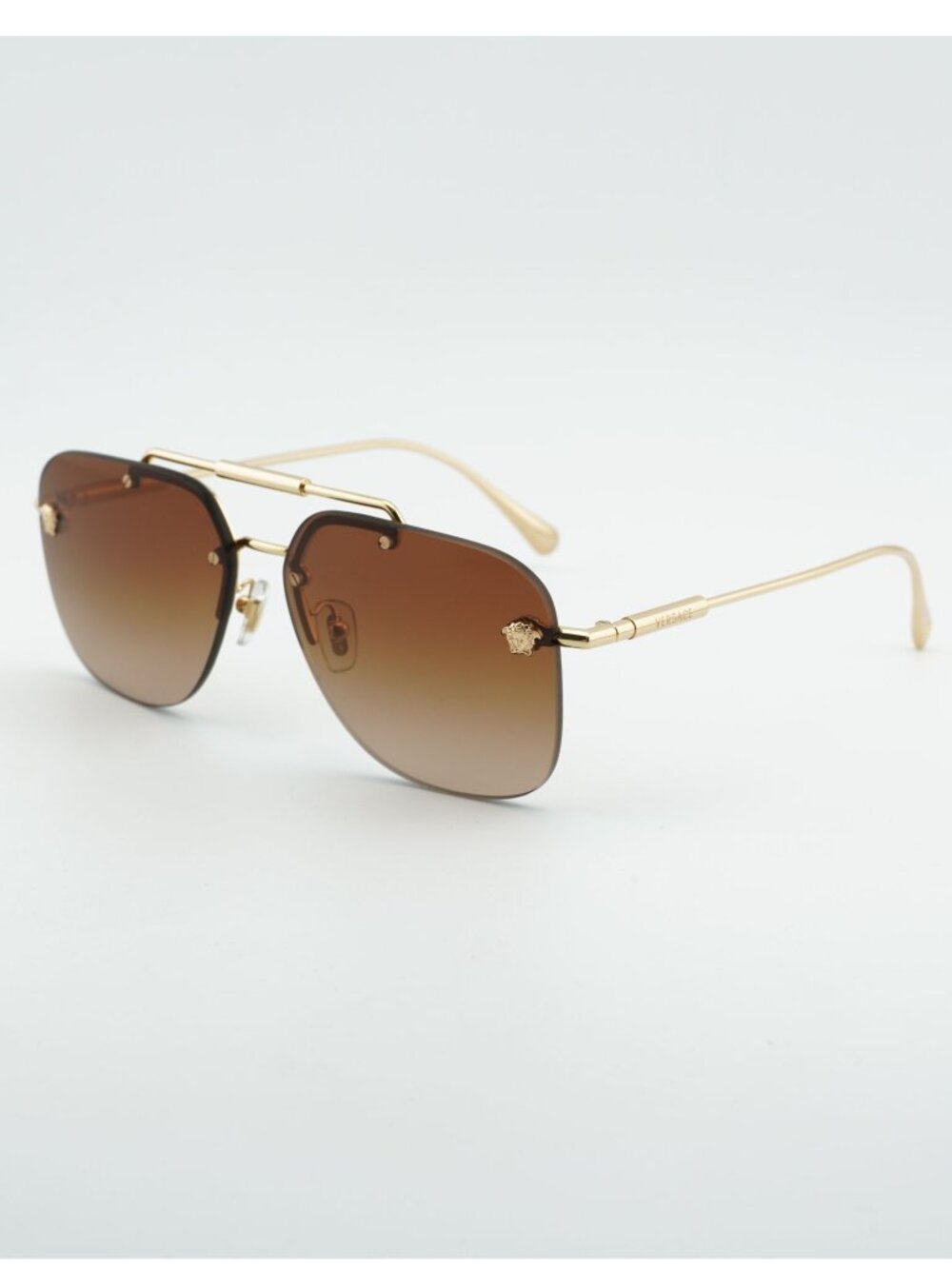 Versace VE2296 100213 Sunglasses Gold Rimless Aviator Frame, Brown Lenses